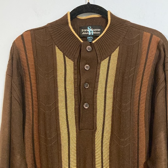 Steve Harvey Celebrity Edition Mens Size 2XTL Brown Grandpa Core Sweater Stripes - Picture 2 of 12